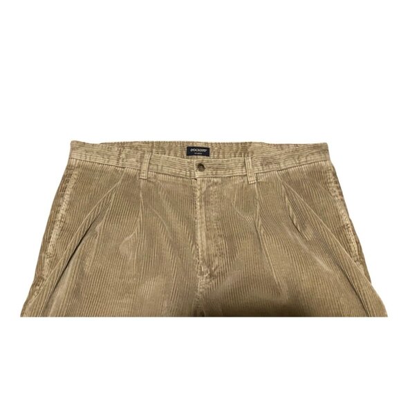 Vintage Dockers Trousers Mens 40 x 28 Corduroy Pleated Cuffed Pockets Tan Khaki - Picture 4 of 7